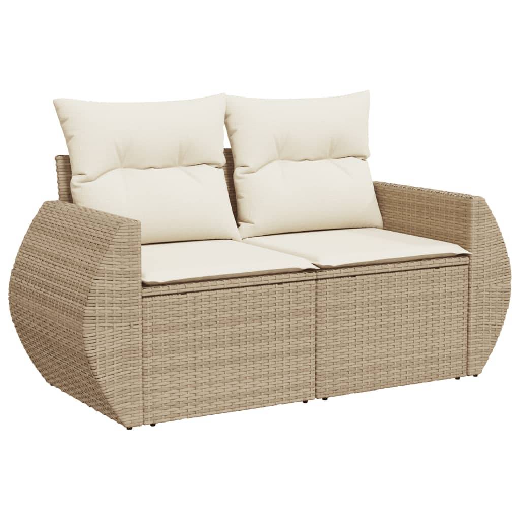 vidaXL Gartensofa mit Kissen 2-Sitzer Beige Poly Rattan