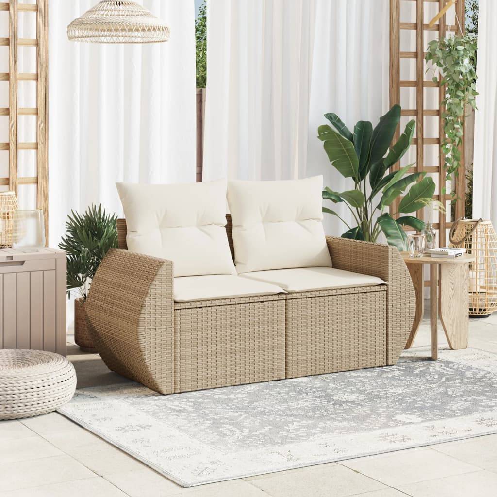 vidaXL Gartensofa mit Kissen 2-Sitzer Beige Poly Rattan