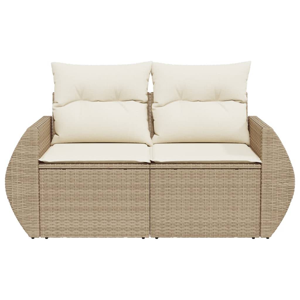 vidaXL Gartensofa mit Kissen 2-Sitzer Beige Poly Rattan