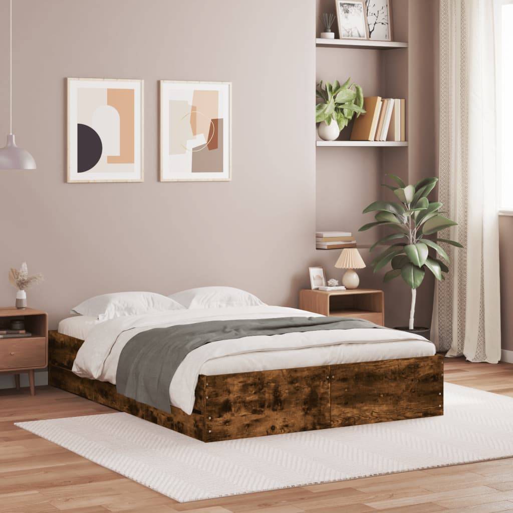 vidaXL Bettgestell mit Schubladen Räuchereiche 120x200cm Holzwerkstoff