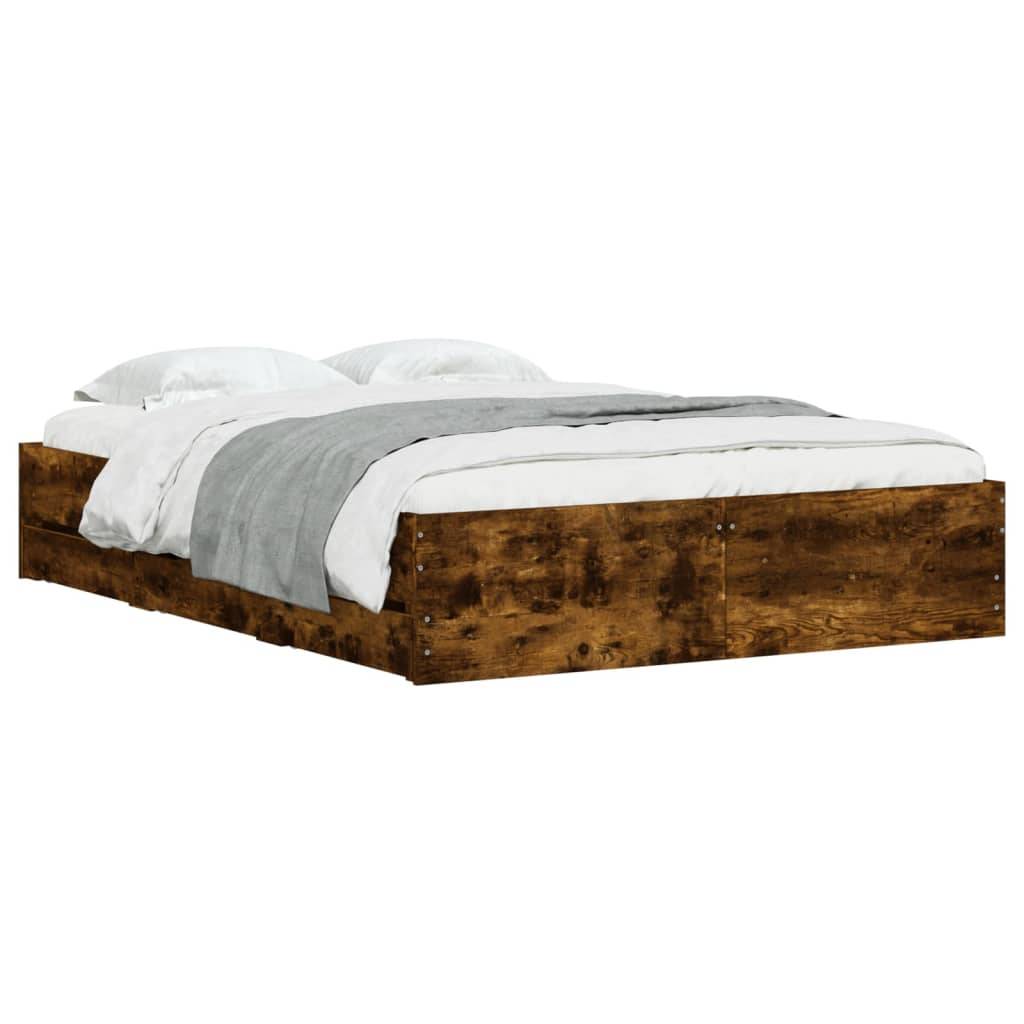 vidaXL Bettgestell mit Schubladen Räuchereiche 120x200cm Holzwerkstoff