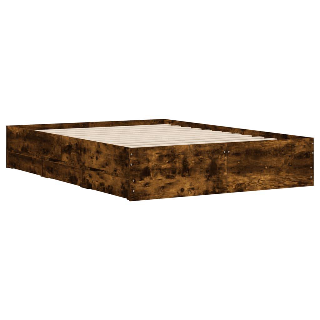 vidaXL Bettgestell mit Schubladen Räuchereiche 120x200cm Holzwerkstoff
