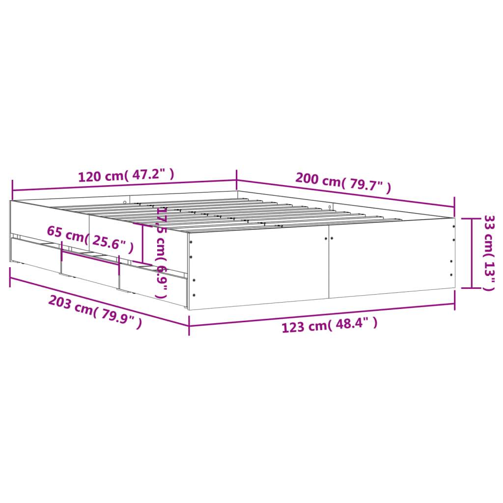 vidaXL Bettgestell mit Schubladen Räuchereiche 120x200cm Holzwerkstoff
