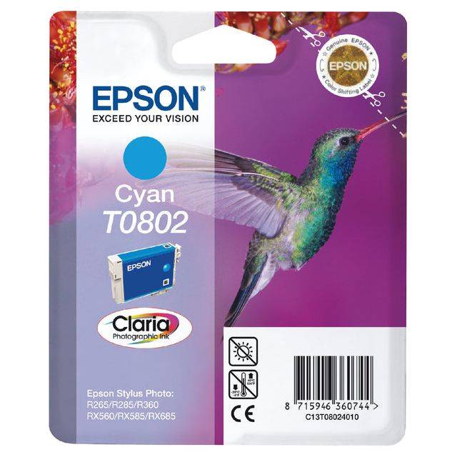 Epson T0802 - 7.4 ml - Cyan - Original - Blisterverpackung - Tintenpatrone - für