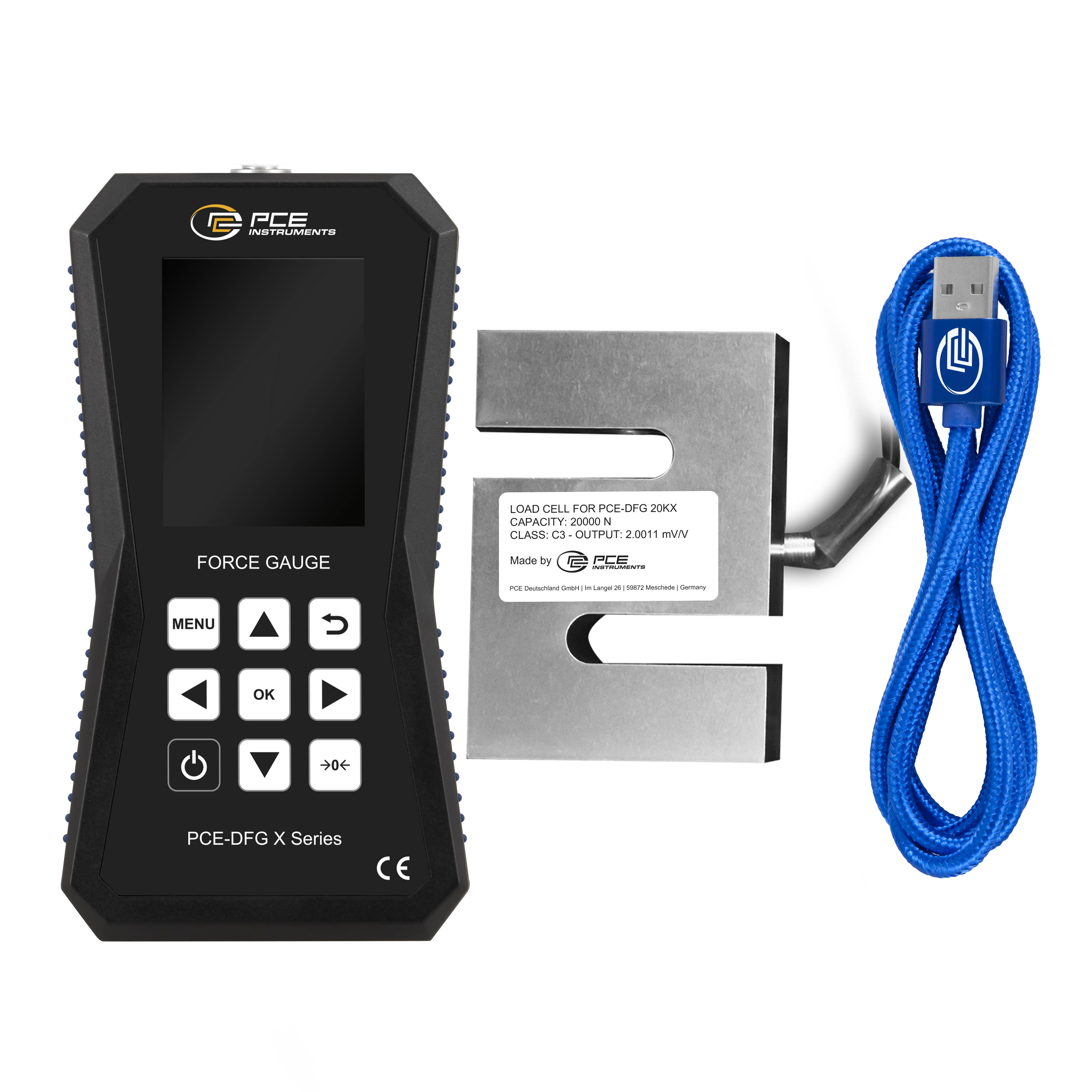 PCE Instruments Kraftmessgerät PCE-DFG 20K X |20kN |7.200Hz |Genau ±0,05% F.S. |Speicher |Software |inkl. Ringschrauben