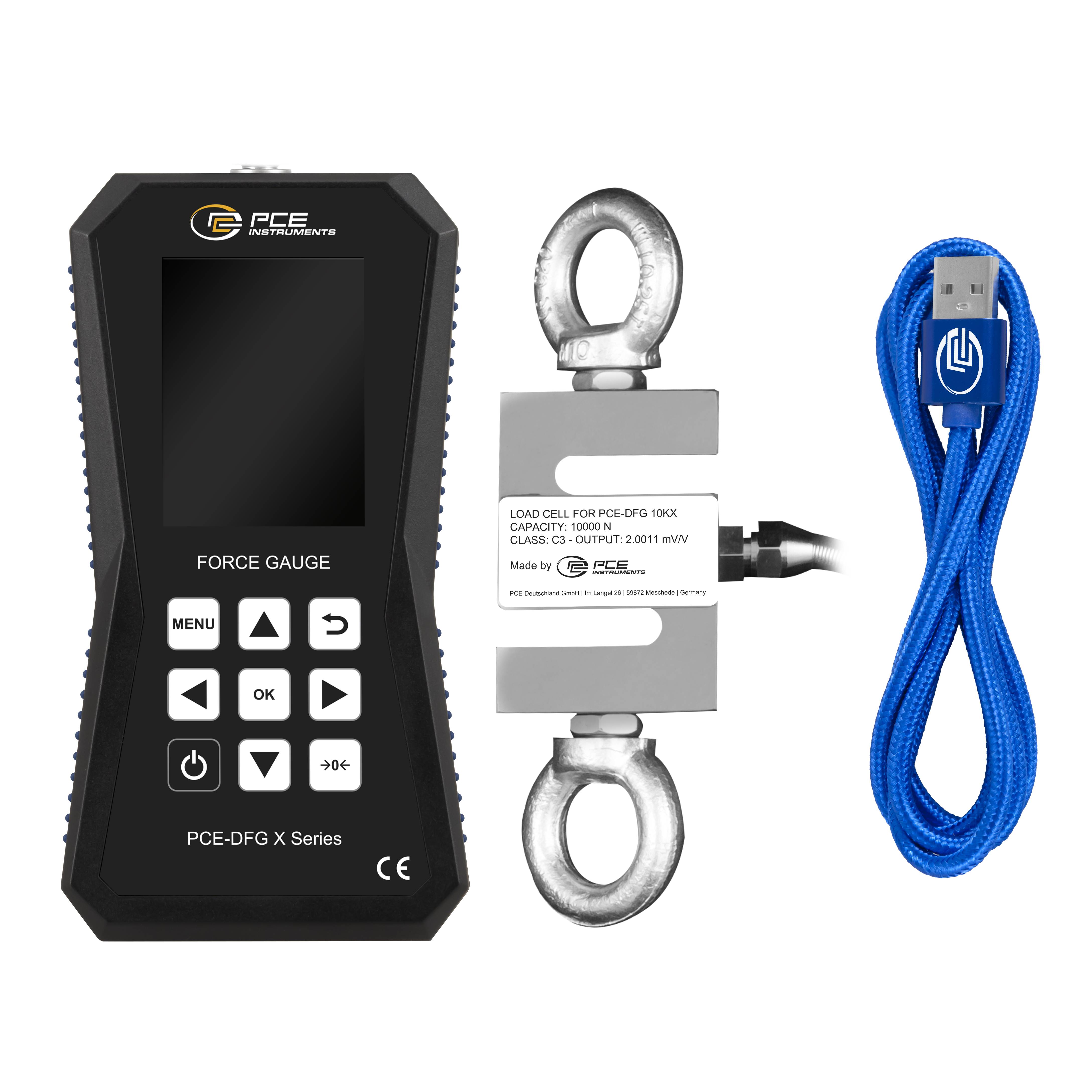 PCE Instruments Kraftmessgerät PCE-DFG 10K X |10kN |7.200Hz |Genau ±0,05% F.S. |Speicher |Software |Kalibriererinnerung