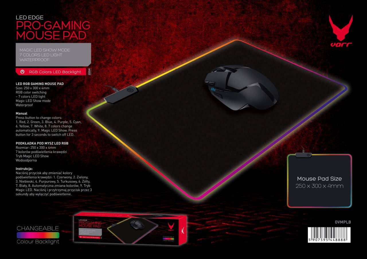 MAU OMEGA Pro-Gaming Mauspad 250 x 300 x 4mm LED in Schwarz EOL