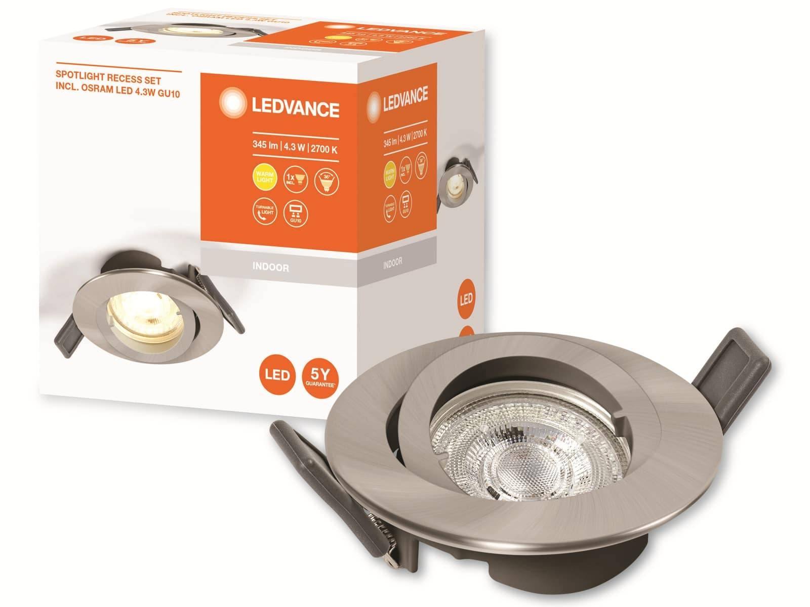 LEDVANCE RECESS DOWNLIGHT TWISTLOCK GU10 LED-Bad-Einbauleuchte GU10 4.5W IP20 Nickel