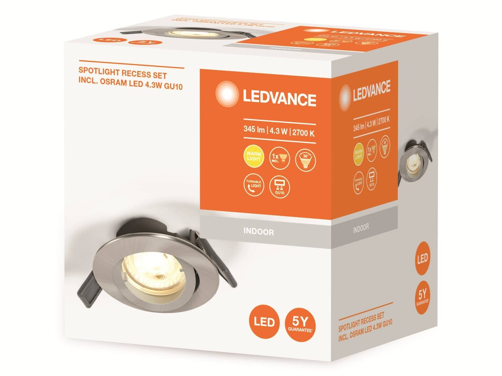 LEDVANCE RECESS DOWNLIGHT TWISTLOCK GU10 LED-Bad-Einbauleuchte GU10 4.5W IP20 Nickel