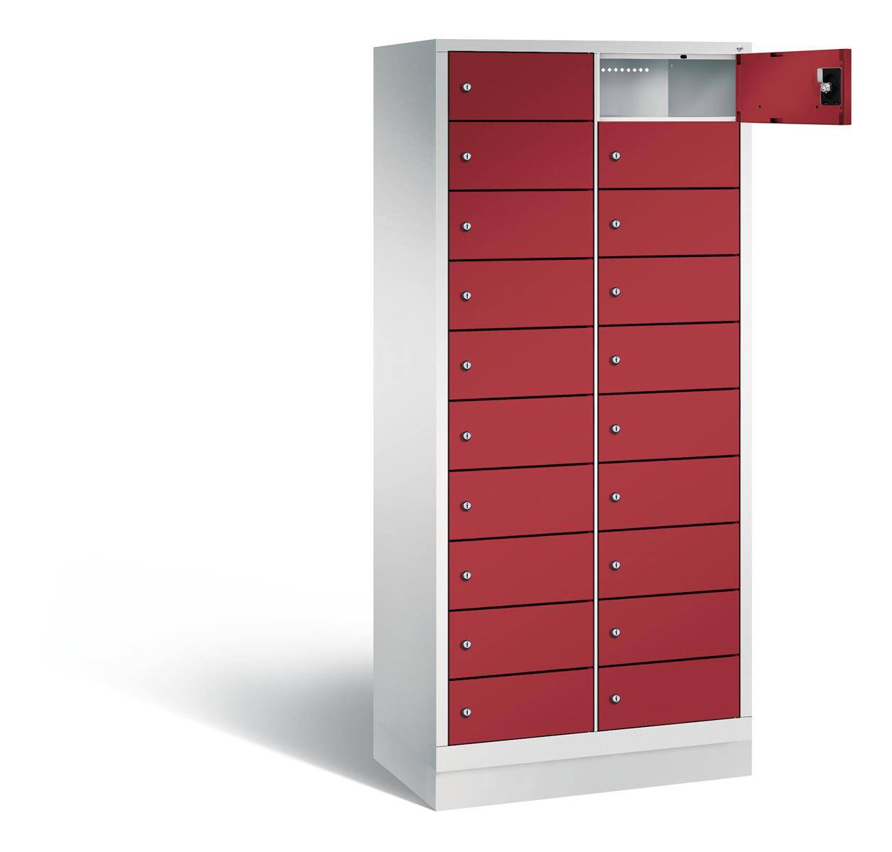 Laptopschrank S 3000 Evolo, Serie Evolo, Korpus: RAL 7035 Lichtgrau, Front: RAL 3003 Rubinrot