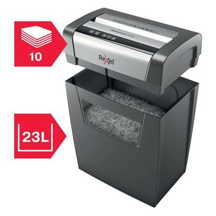 Rexel Momentum X410 Aktenvernichter 10 Blatt Partikelschnitt 4 x 28 mm P-4 23 l Vernichtet auch Büroklammern, Heftklammern