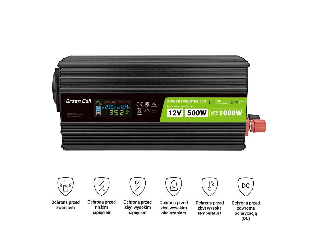 GREEN CELL - Power Inverter LCD 12V 500W 1000W