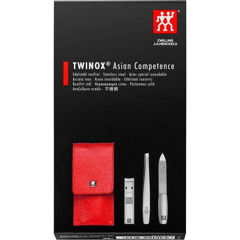 TWINOX Maniküreset mit Pinzette Nagelfeile und Nagelknipser Rot