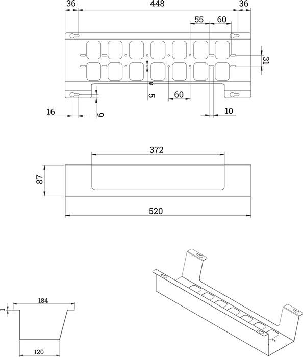 Kabelwanne BOXIT V Metall schwarz L.520mm B.120mm BMB