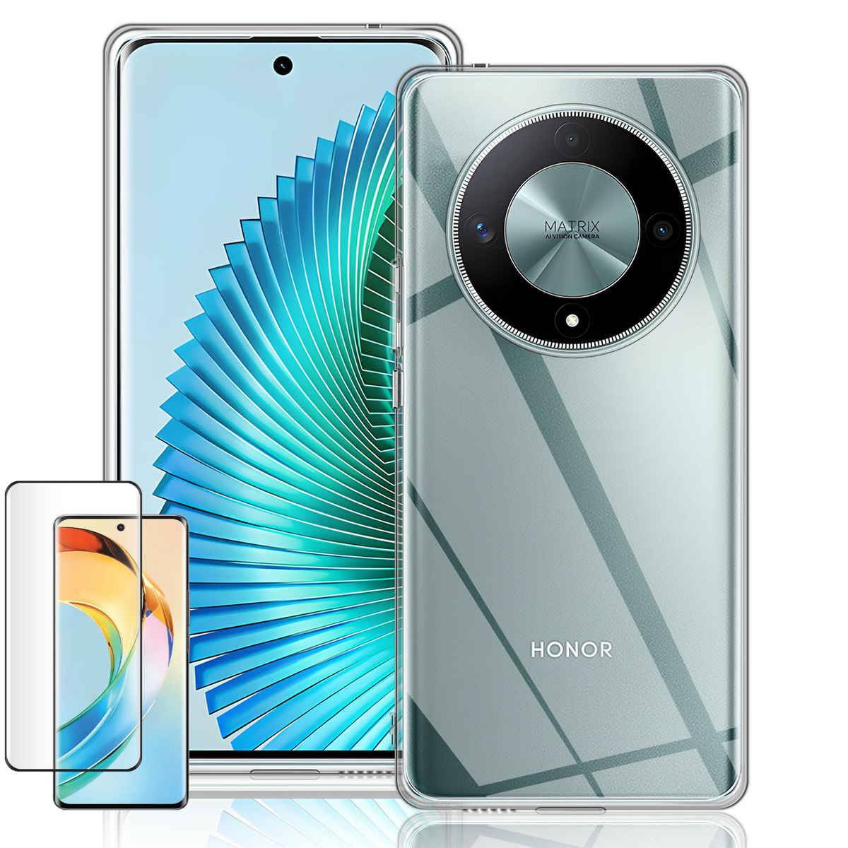 Für Honor Magic 6 Lite Hülle dünn Transparent + Curved 4D Hart Glas