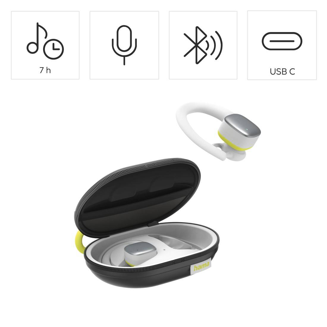 hama 00184115 Bluetooth®-Kopfhörer "Spirit Athletics", True Wireless, Ohrbügel, Weiß/Gelb
