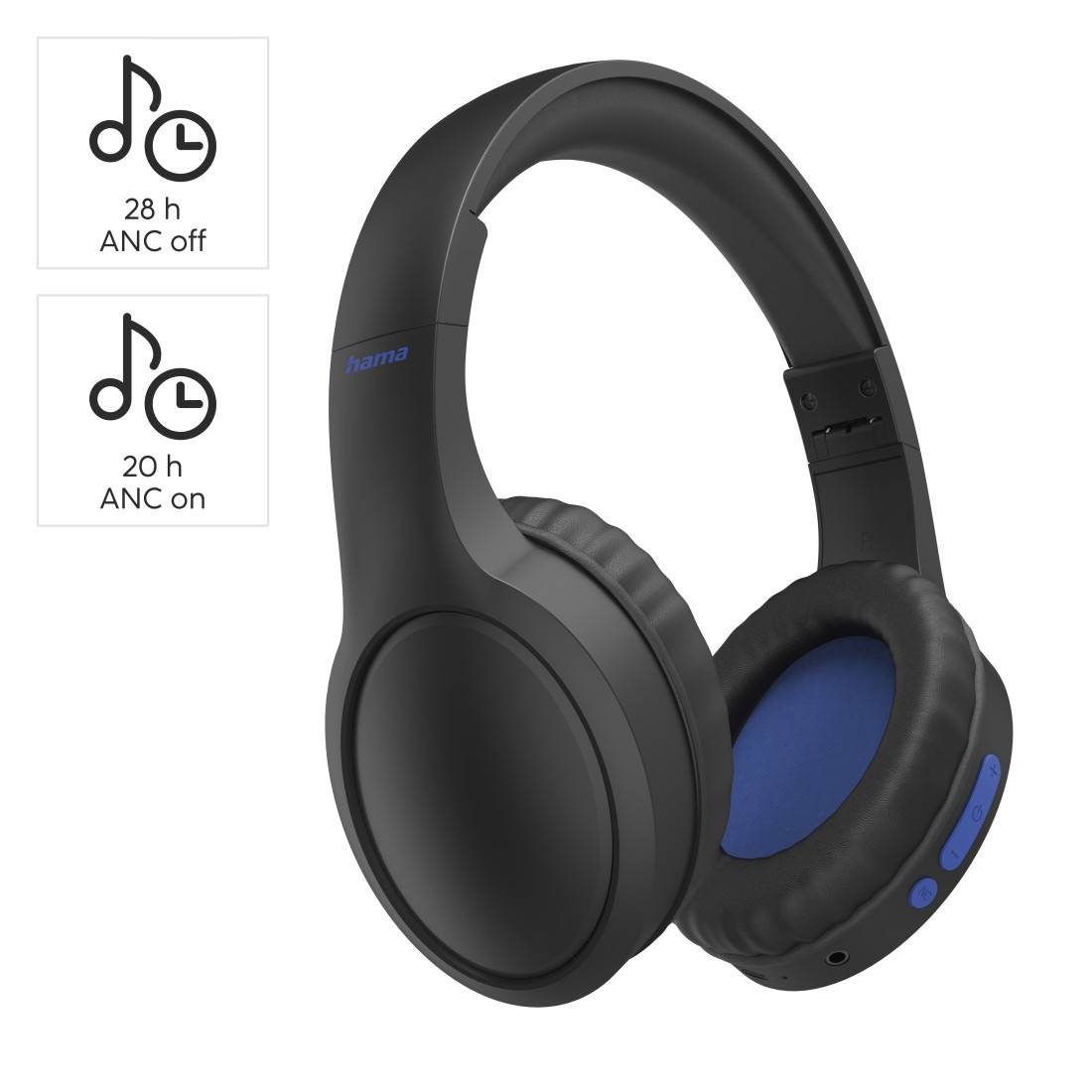 hama 00184160 Bluetooth®-Kopfhörer "Spirit Focused", Over-Ear, ANC, Mikro, Tasche, Schw.