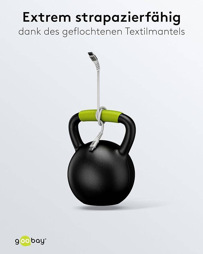 Goobay 70193 USB C auf USB C Ladekabel 60W / Textilkabel 480 Mbits / USB 2.0 Typ C Adapterkabel Stoffkabel / Weiß / 1m