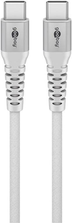 Goobay 70194 USB C auf USB C Ladekabel 60W / Textilkabel 480 Mbits / USB 2.0 Typ C Adapterkabel Stoffkabel / Weiß / 2m