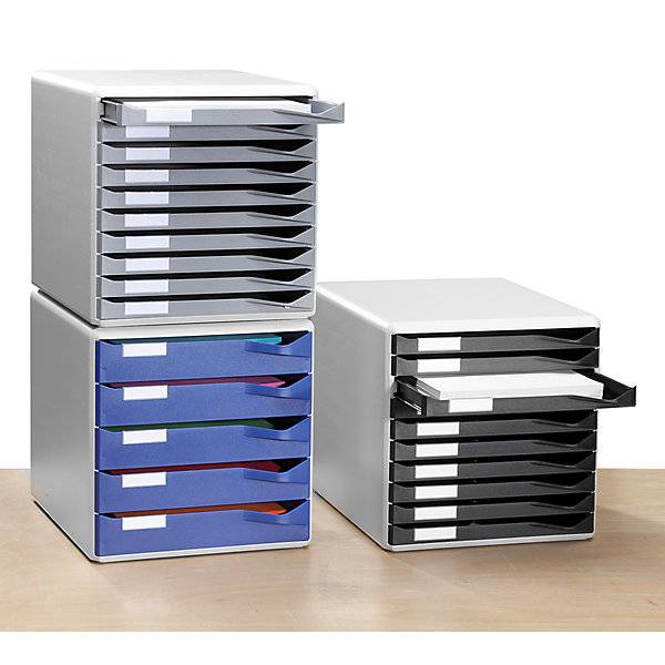 Ablagebox Post- und Formular-Set Gehäuse grau Schubladen blau 5 Schubladen. Leitz 982808 49