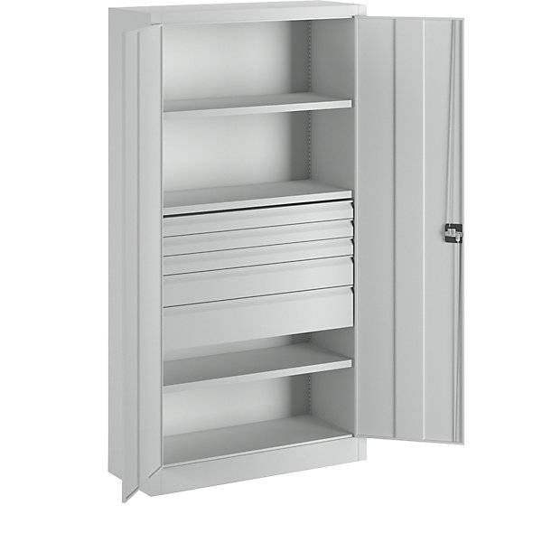 Schwerlastschrank m.TürenH1950xB1040xT630 mm 3 FB,SL 3x75,1x125,175mm RAL 7035