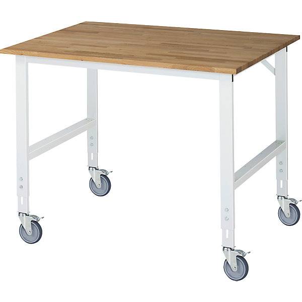 RAU Arbeitstisch 1250x1000x910-1230 fahrbar B-Platte 25mm l.gr