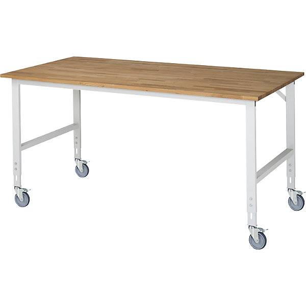 Fahrbarer Arbeitstisch, Gestell 60 x 30 mm, Platten-BxT 2000 x 1000 mm, Buche-Massivholzplatte., RAU, 730738 49