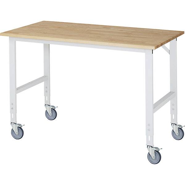 Fahrbarer Arbeitstisch, Gestell 60 x 30 mm, Platten-BxT 1500 x 800 mm, Buche-Massivholzplatte., RAU, 730815 49