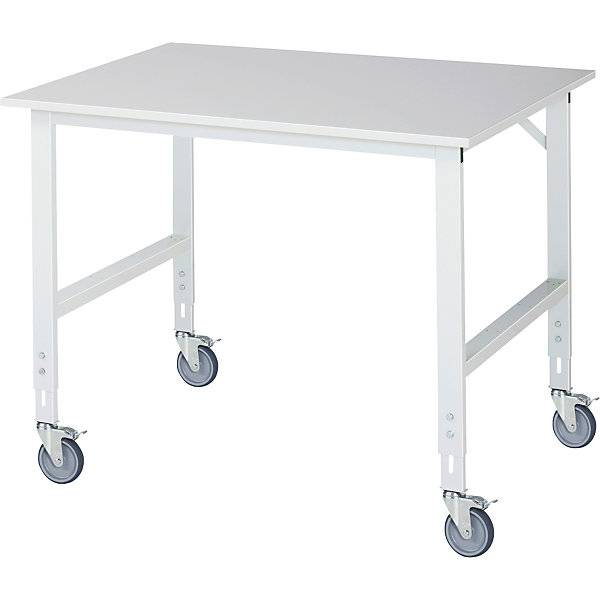 RAU Arbeitstisch 1250x1000x910-1230 fahrbar M-Platte 22mm l.gr