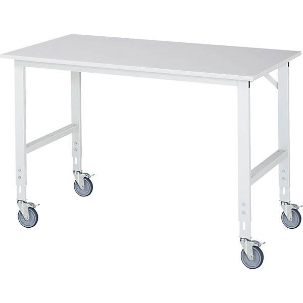 Fahrbarer Arbeitstisch, Gestell 60 x 30 mm, Platten-BxT 1500 x 800 mm, Melaminplatte., RAU, 730746 49
