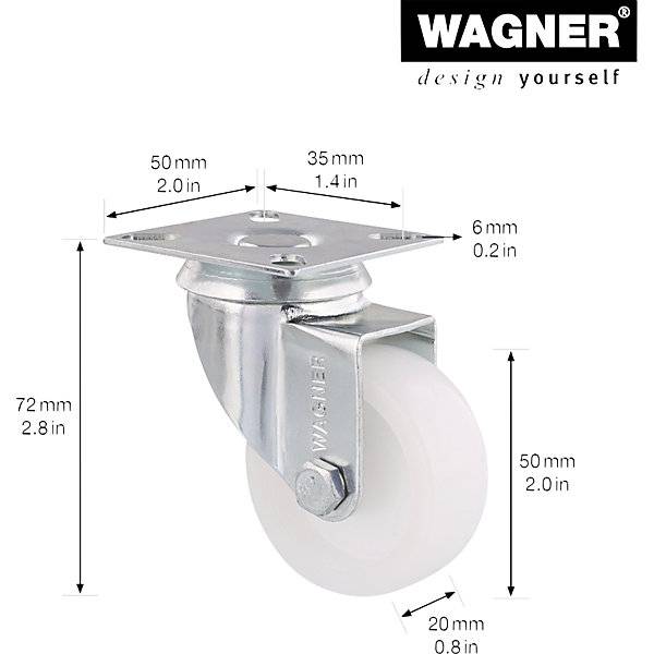 Apparate-Lenkrollen ECO Rad-Ø 50 mm VE 4 Stk Kunststoff Lenkrolle. Wagner 747318 49