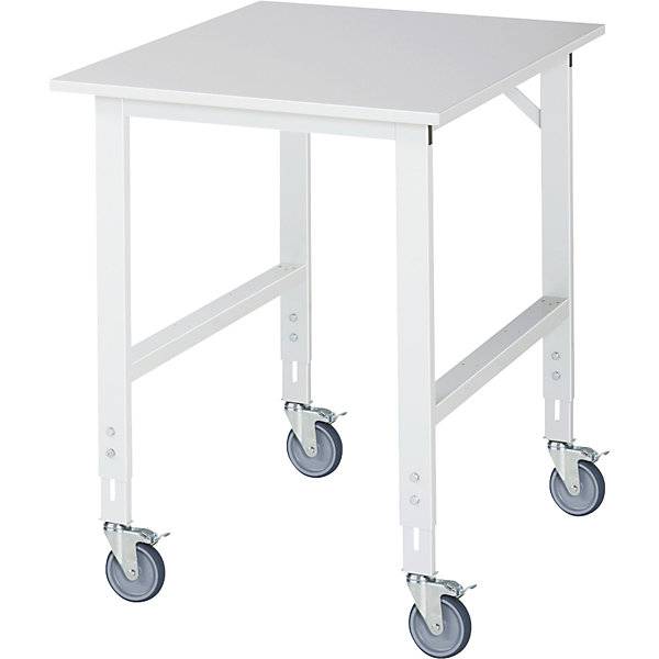 Fahrbarer Arbeitstisch, Gestell 60 x 30 mm, Platten-BxT 750 x 1000 mm, Melaminplatte., RAU, 730748 49