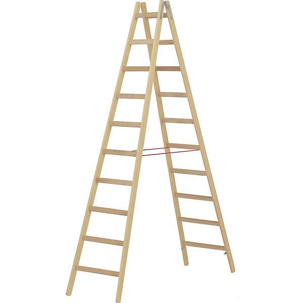 Holz-Stehleiter mit Sprossen beidseitig begehbar 2 x 10 Sprossen. HYMER 485814 49