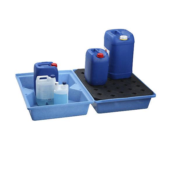 PE-Kleingebinde- und Palettenwanne, LxBxH 800 x 600 x 170 mm, Auffangvolumen 40 l, ohne Gitterrost., 116058 49,