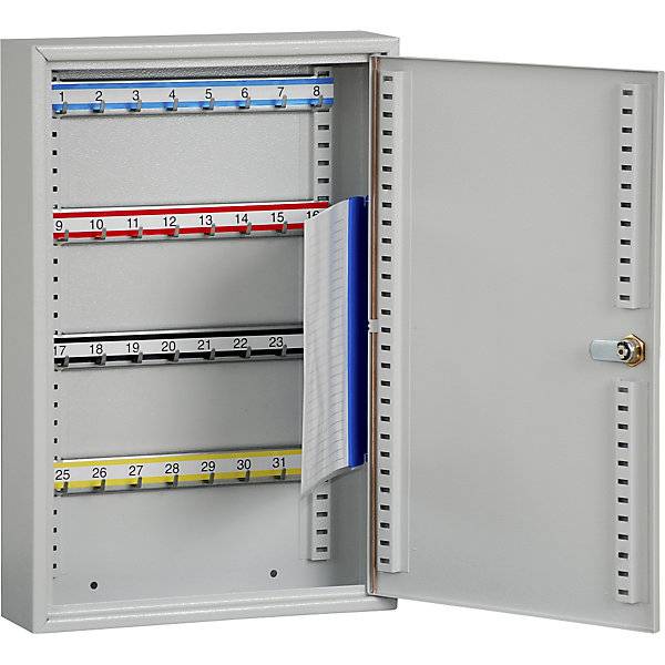 Schlüsselschrank 32 Haken HxBxT 450 x 300 x 80 mm lichtgrau. 922579 49 Schlüsselaufbewahrung