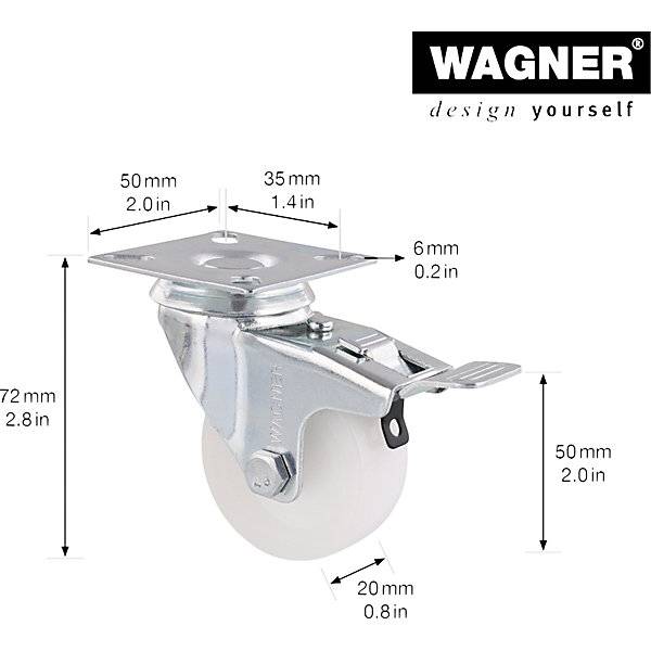 Apparate-Lenkrollen ECO Rad-Ø 50 mm VE 4 Stk Kunststoff Lenkrolle mit Feststeller. Wagner 747319 49