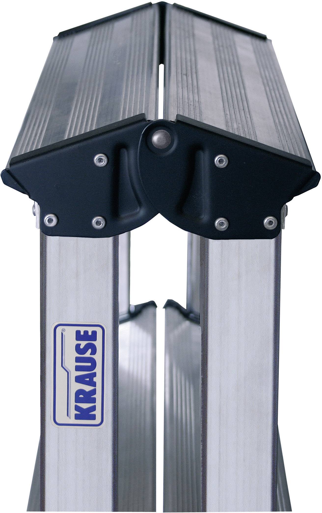 Aluminium-Teleskopleiter von Krause, zusammengeklappt, Frontansicht mit sichtbarem Markenlogo