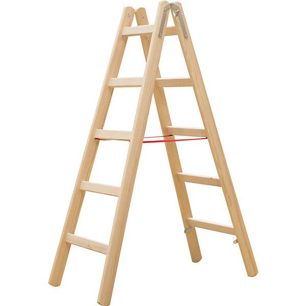 Holz-Stehleiter mit Sprossen beidseitig begehbar 2 x 5 Sprossen. HYMER 485809 49