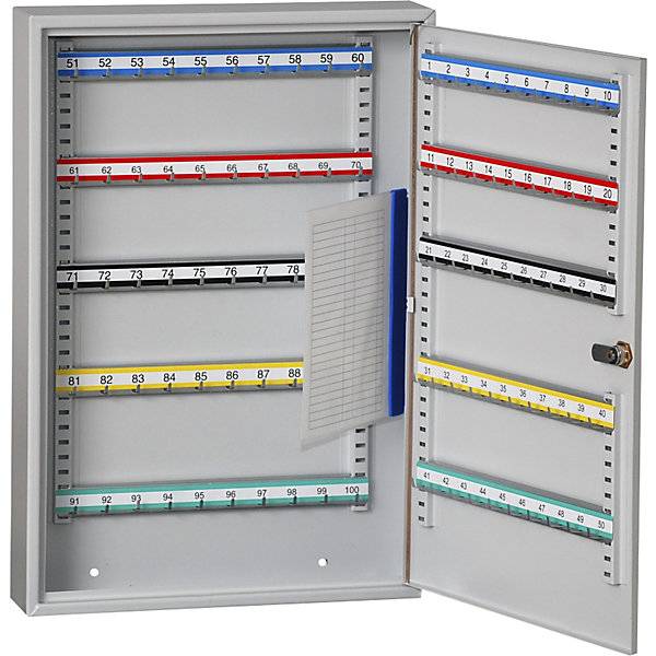 Schlüsselschrank 100 Haken HxBxT 550 x 380 x 80 mm lichtgrau. 221767 49 Schlüsselaufbewahrung