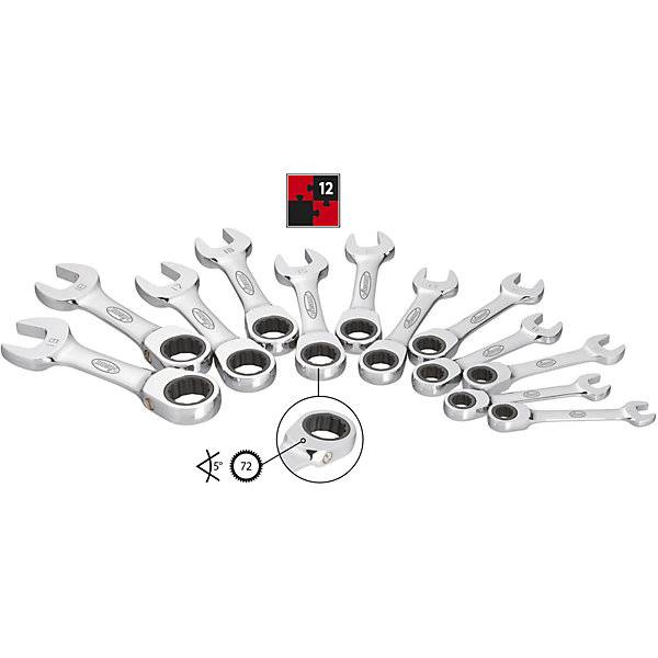 VIGOR Ratschen-Ring-Maulschlüssel Satz ∙ kurz ∙ V2821 ∙ Außen Sechskant Profil, Außen Doppel-Sechskant Profil ∙ 8 – 19 ∙ Anzahl Werkz