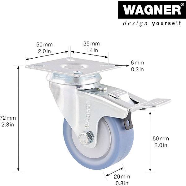 Apparaterollen DELUXE Rad-Ø 50 mm VE 4 Stk Lenkrolle mit Feststeller. Wagner 747300 49