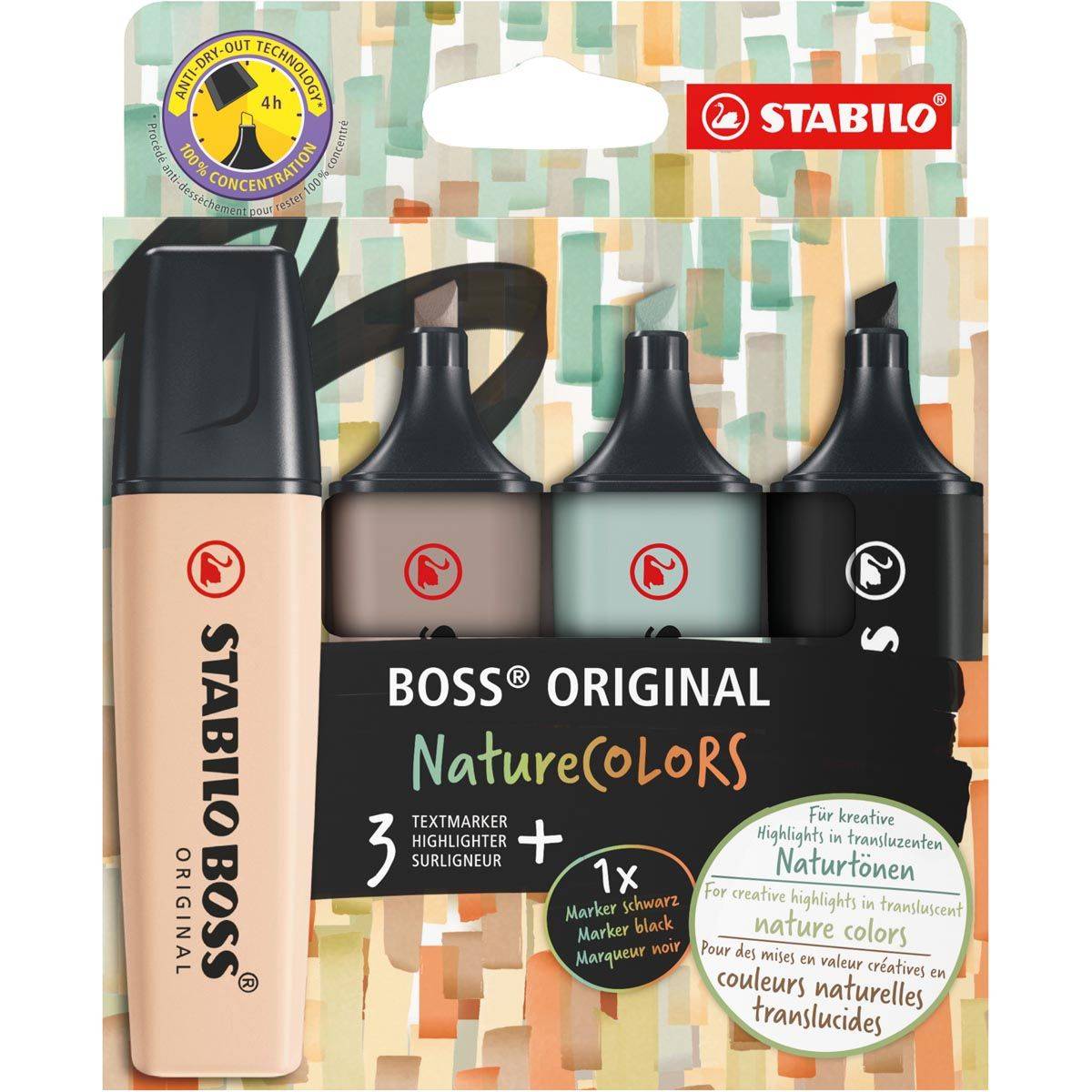Textmarker BOSS ORIGINAL NatureCOL. Kartonetui 4 Stück/4 Farben