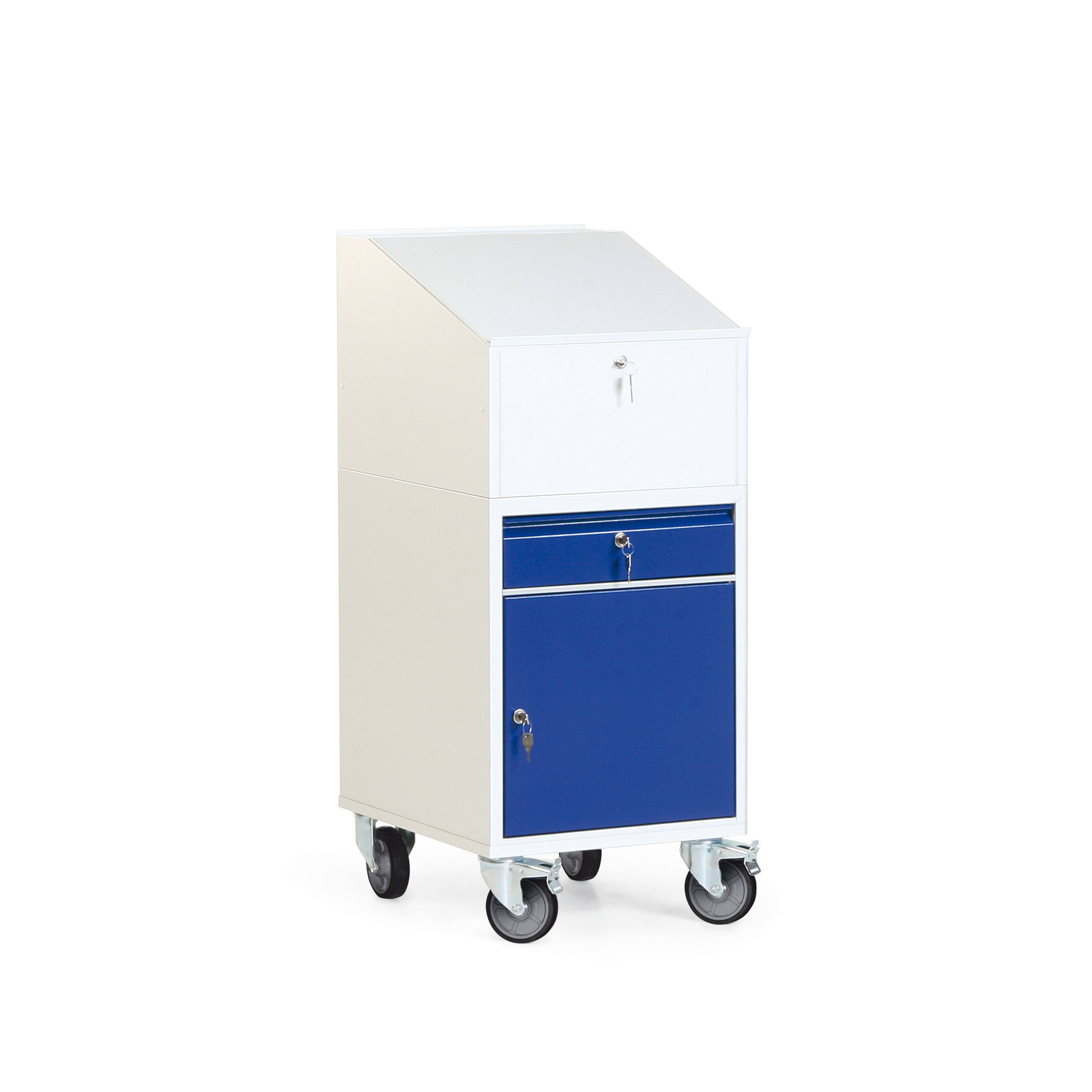 Werkstatt-Schreibpult Rollcontainer mit Pultaufsatz