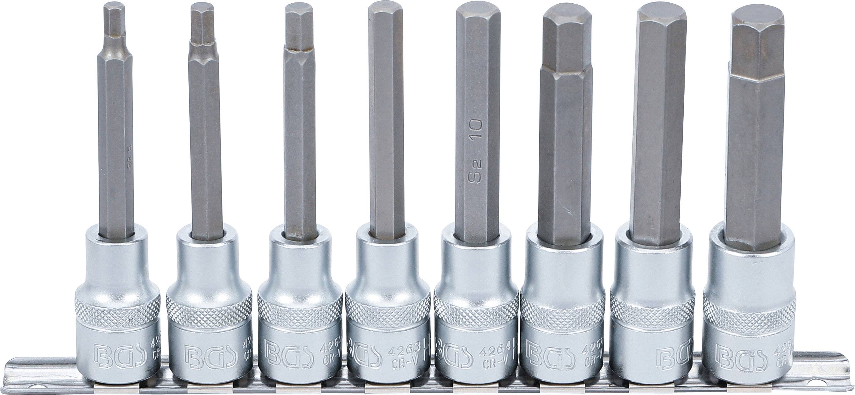 BGS Bit-Einsatz-Satz Antrieb Innenvierkant 12,5 mm (1/2") Innensechskant 5 - 13 mm 8tlg. - 5176