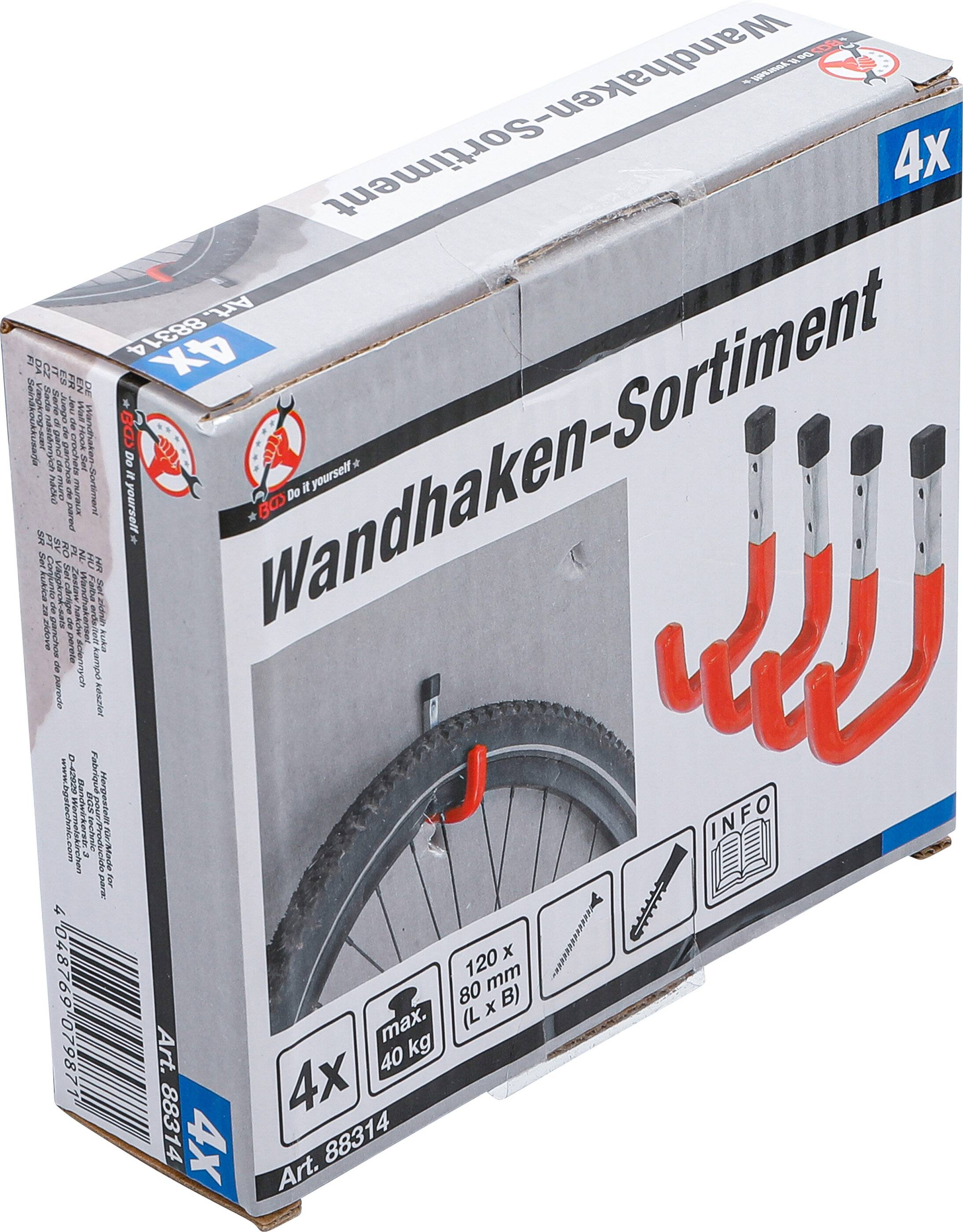 BGS TECHNIC Wandhaken-Satz, 4-teilig, 88314