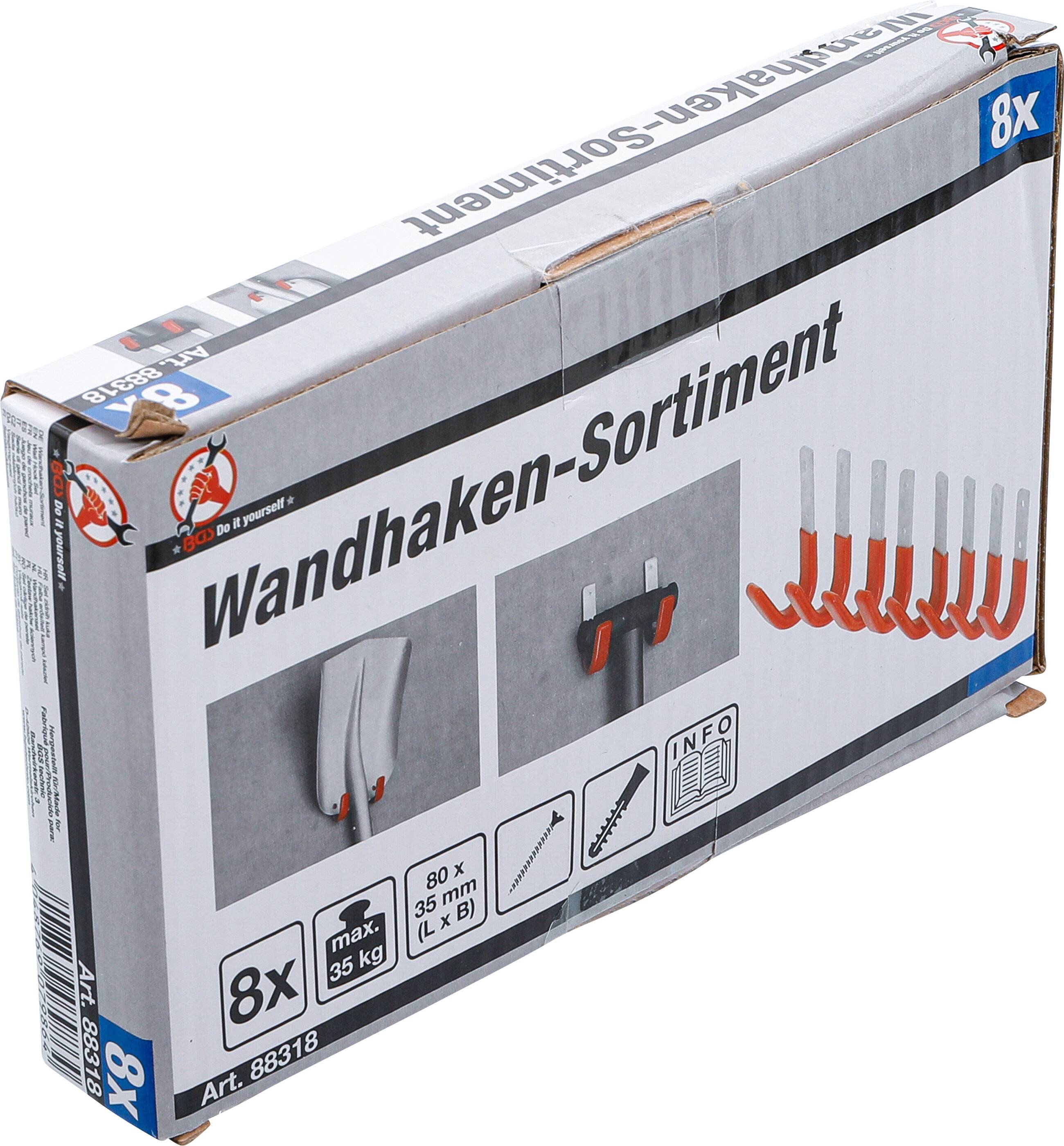 BGS TECHNIC Wandhaken-Satz, 8-teilig, 88318