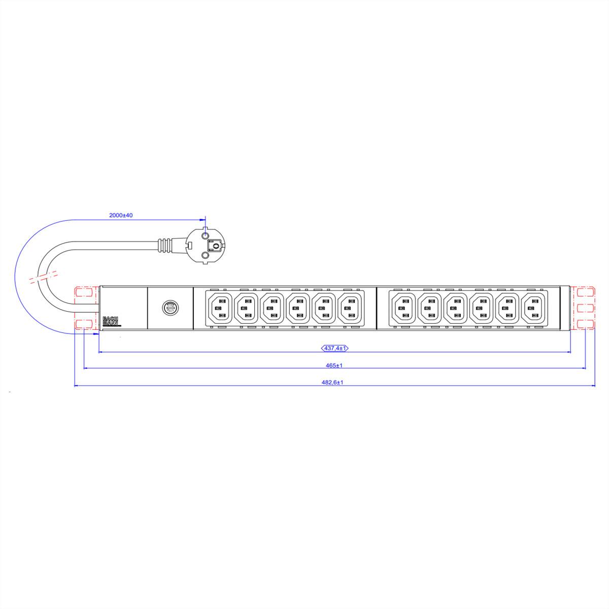 BACHMANN 19" 1HE 12xC13 2,0m CEE7/7