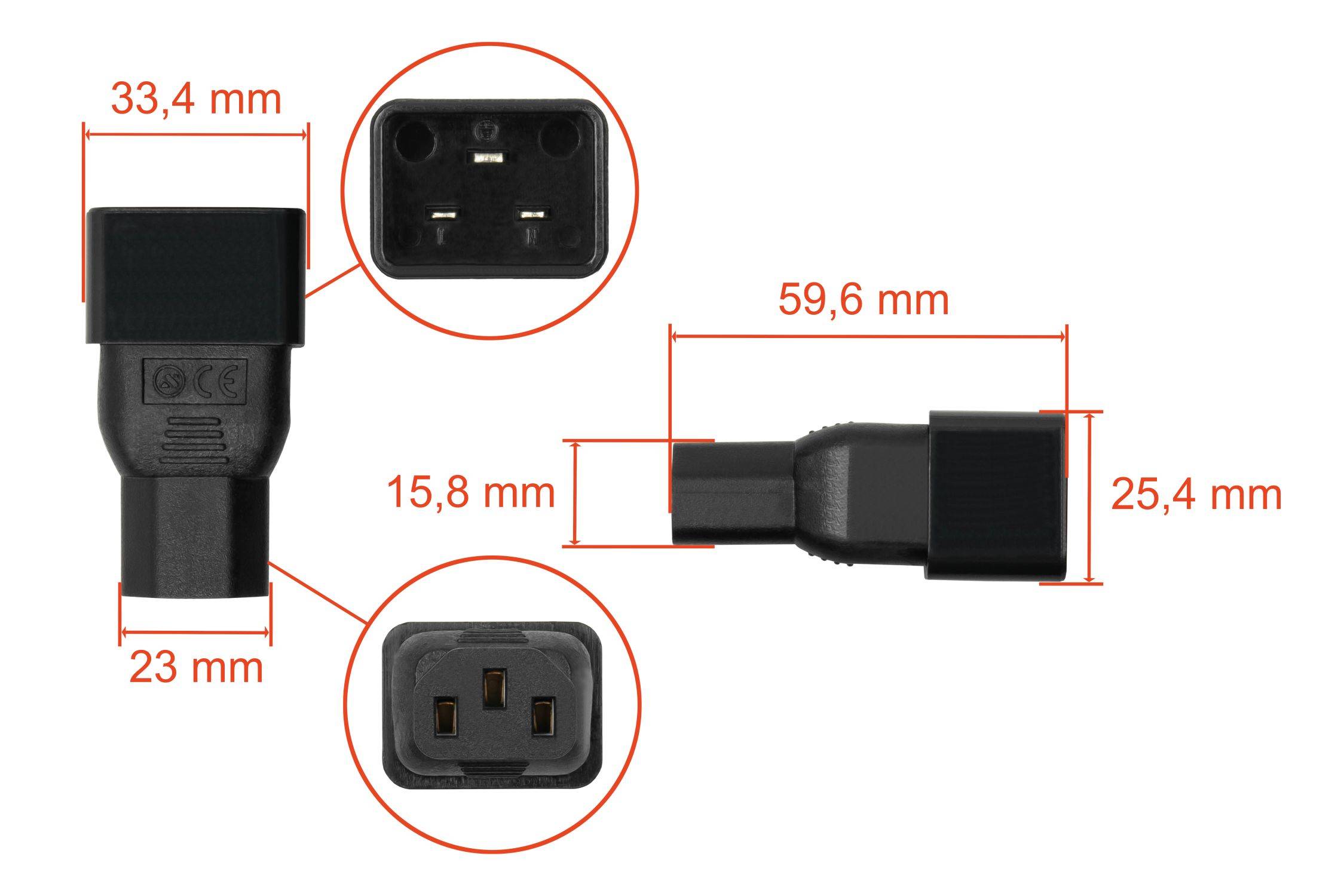 kabelmeister Stromadapter Kaltgeraete-Stecker C20 gerade an Kaltgeraete-Buchse C