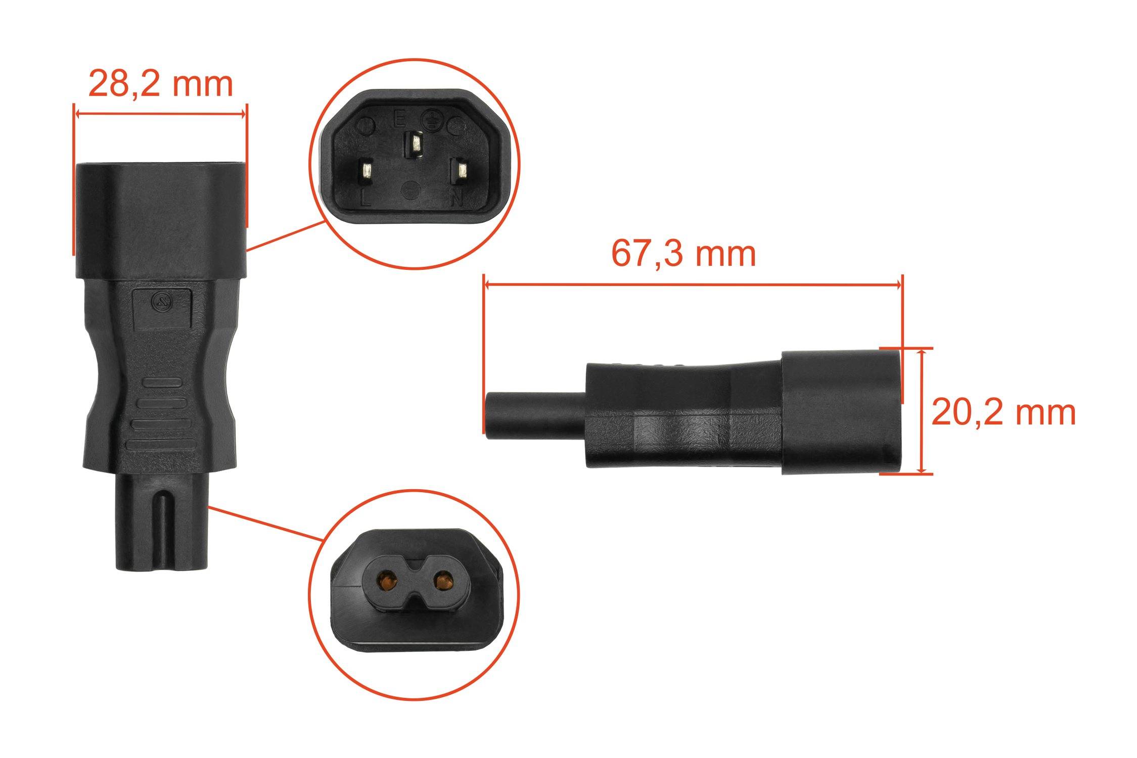 kabelmeister Stromadapter Kaltgeraete-Stecker C14 gerade an C7/Euro 8 Buchse - K