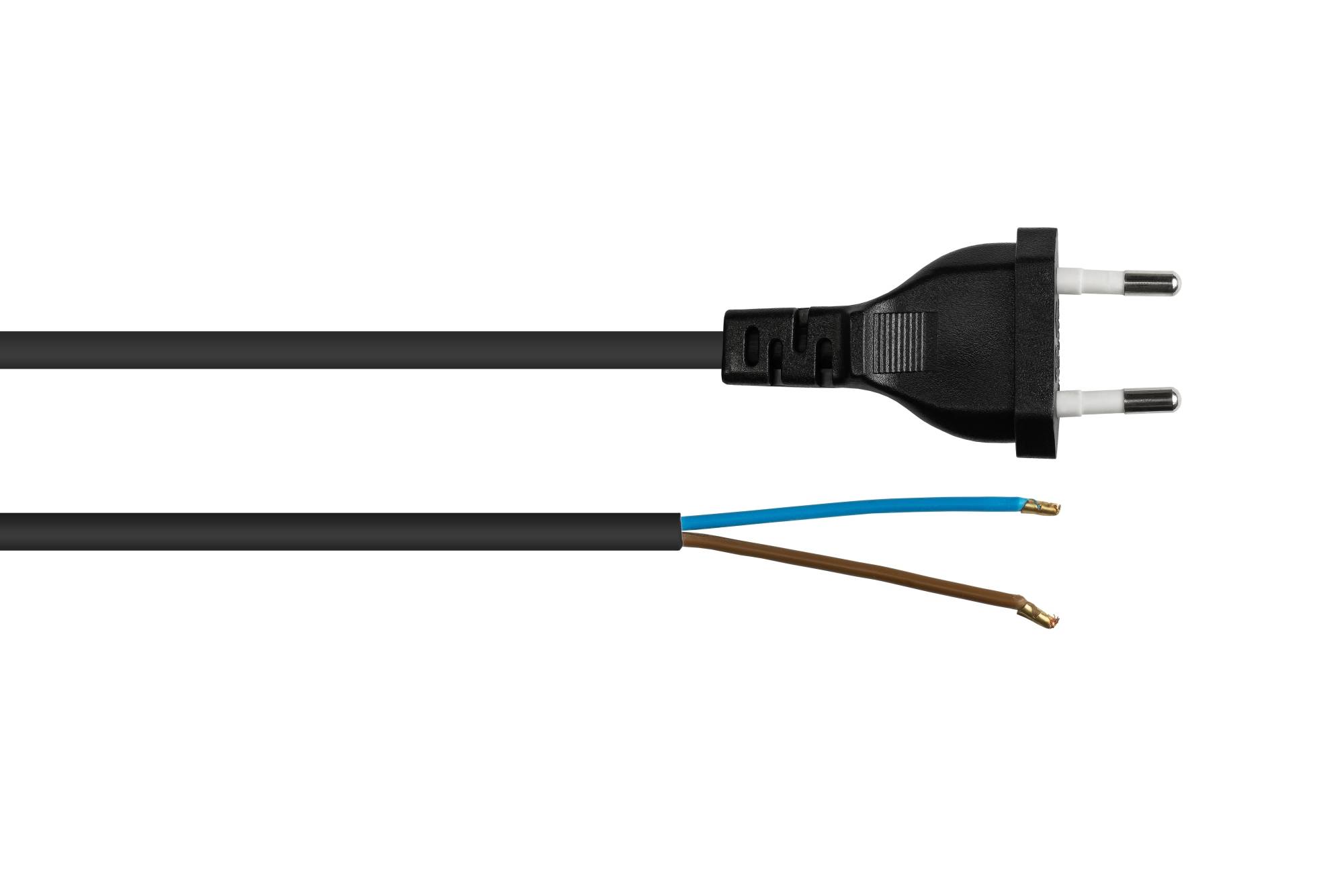 kabelmeister® Euro-Netzkabel Euro-Stecker Typ C an abisolierte Enden, schwarz, 0,75 mm², 3 m